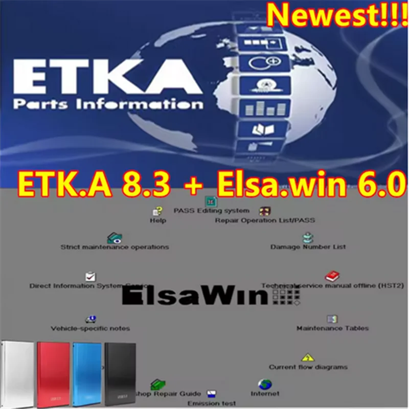 Auto Repair Software Elsawin 6.0 Etka 8.3 Electronic Parts Catalogue Elsa win 6.0 For V-W For A-udi car Software tools