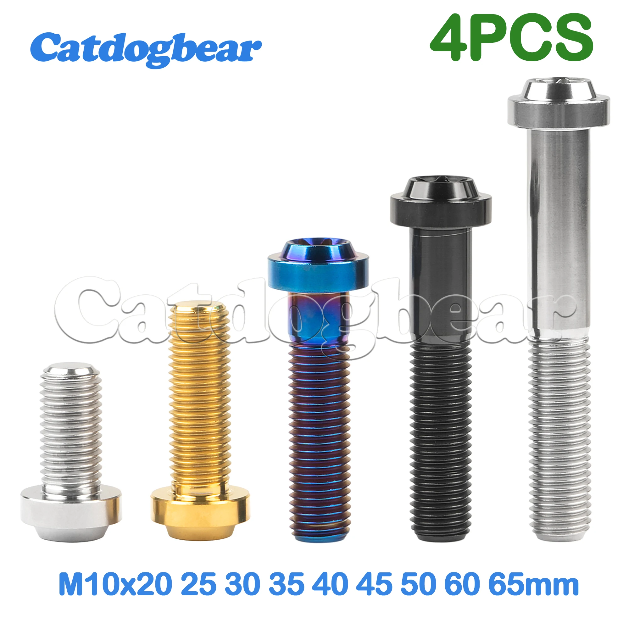 

Catdogbear 4PCS Titanium Bolts M10x20 25 30 35 40 45 50 60 65mm Pitch 1.25/1.5mm T45 Torx Head Screws For Motorcycle Parts