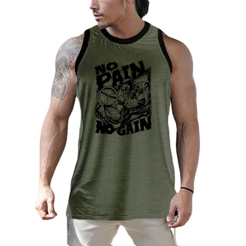 

Майка для фитнеса и бодибилдинга NO PAIN NO GAIN, летняя, сетчатая, быстросохнущая, без рукавов, дышащая, мужская, для тренировок, для формирования мышц