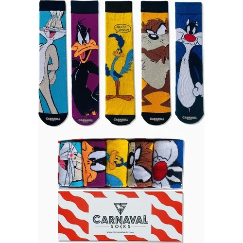 Carnaval Socks 5'li Cartoon Characters Pattern Colorful Socks Box Women socks Breathable Sports Socks Solid Color Boat