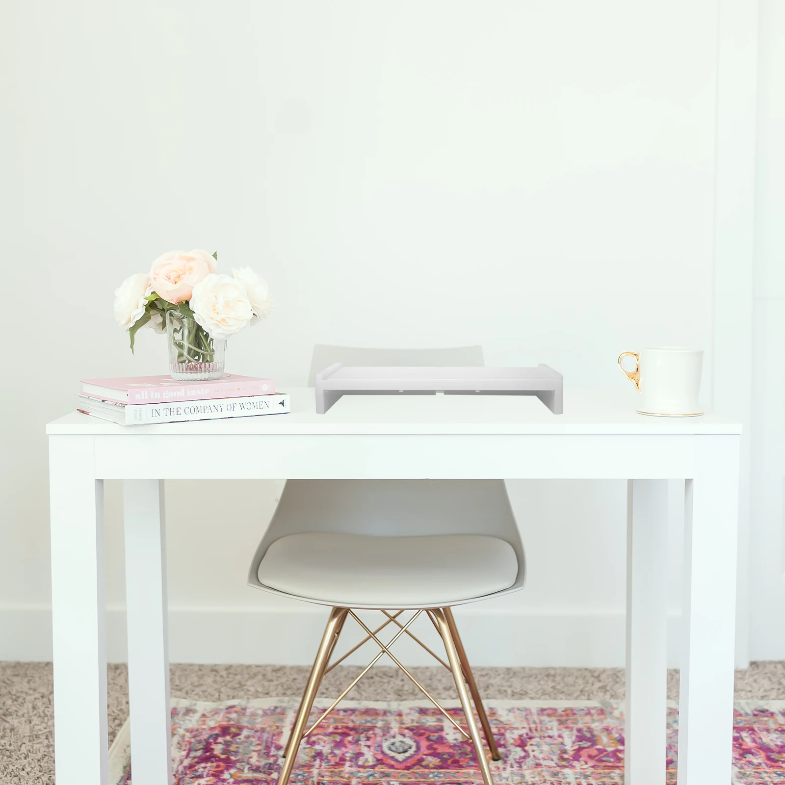 

1pc Monitor Strong Plastic Computer Shelf Office Stationery Storage Holder White For Printer Stand Display Elevation