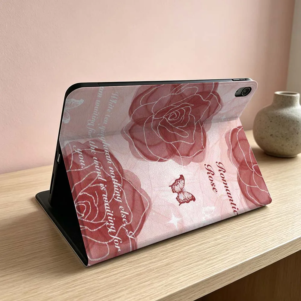 Pink Moon Roses Pattern For iPad Pro Air mini 7 6 5 4 3 2 1 9gen M5 M4 11th 10th A17 Pro A16 Inch Tablet Case Soft