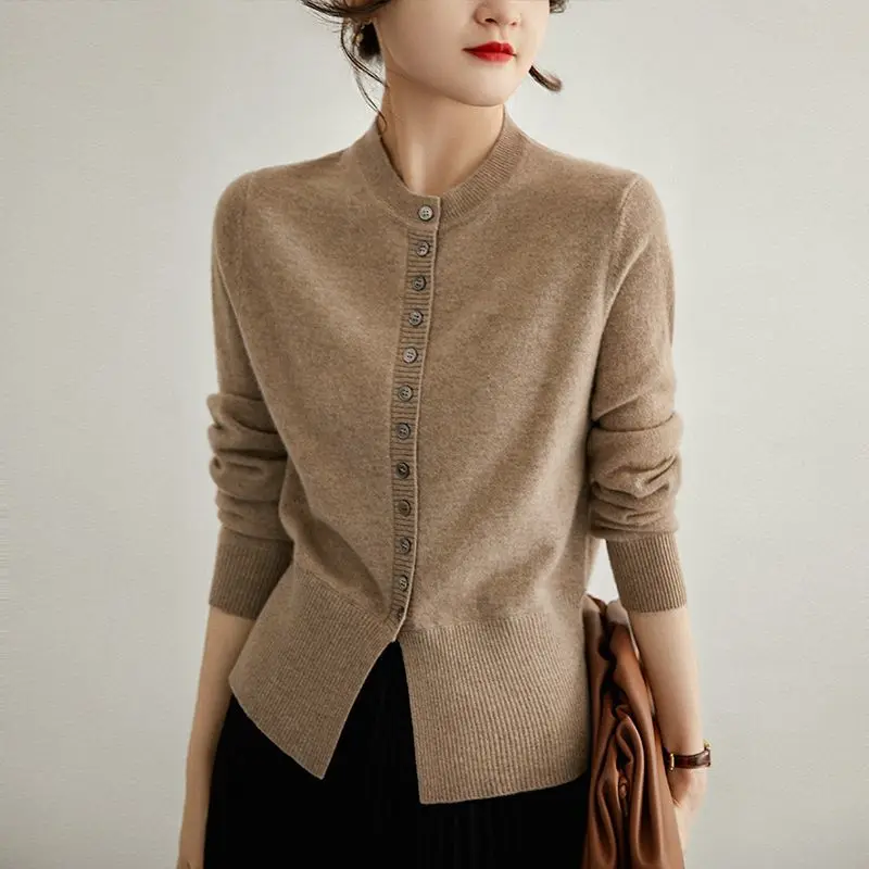 New Women Korean Fashion Soft Comfortable Single Breasted Knitted Cardigan Autumn Female Chic Solid Long Sleeve Elegant Knitwear