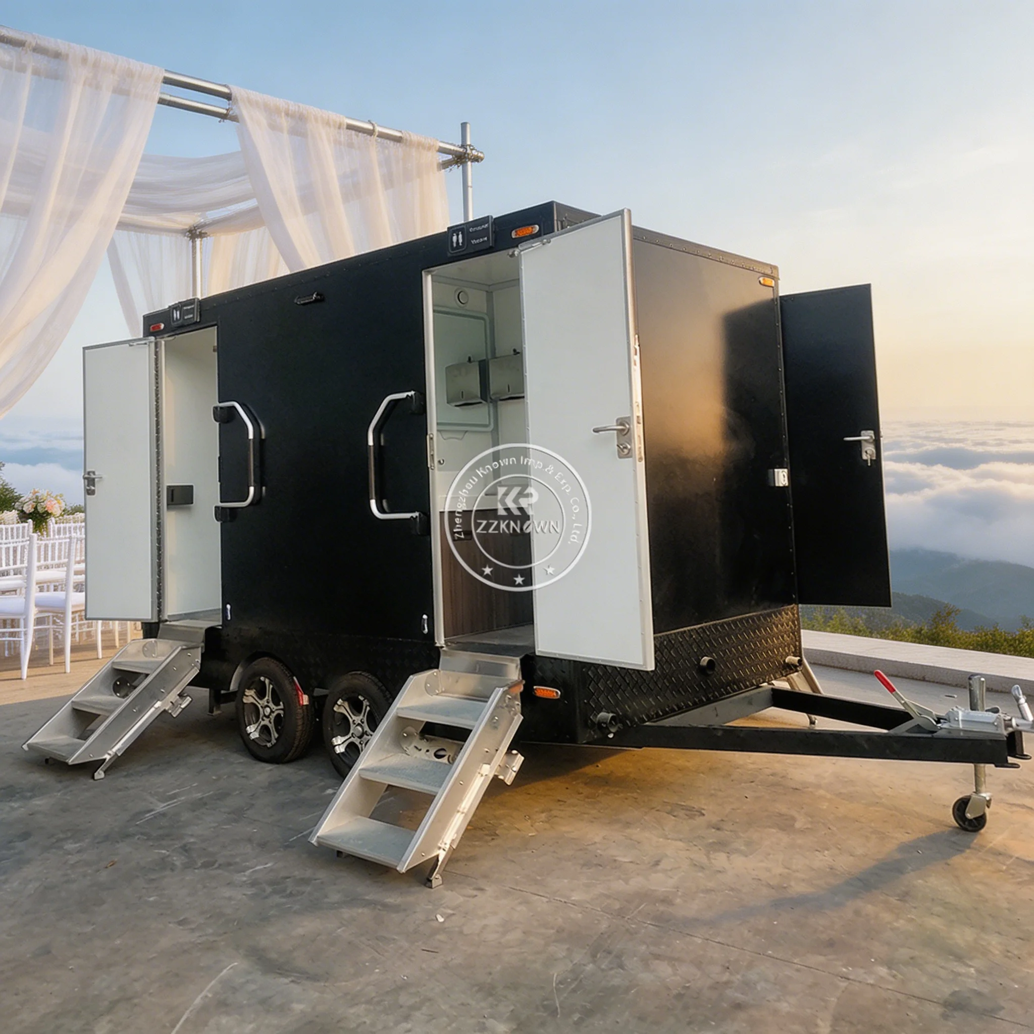 

Customizable Shower Room Mobile Portable Toilet Trailer Multi-Stall Ada Restroom Trailer Luxury Portable Toilet Trailer for Sale