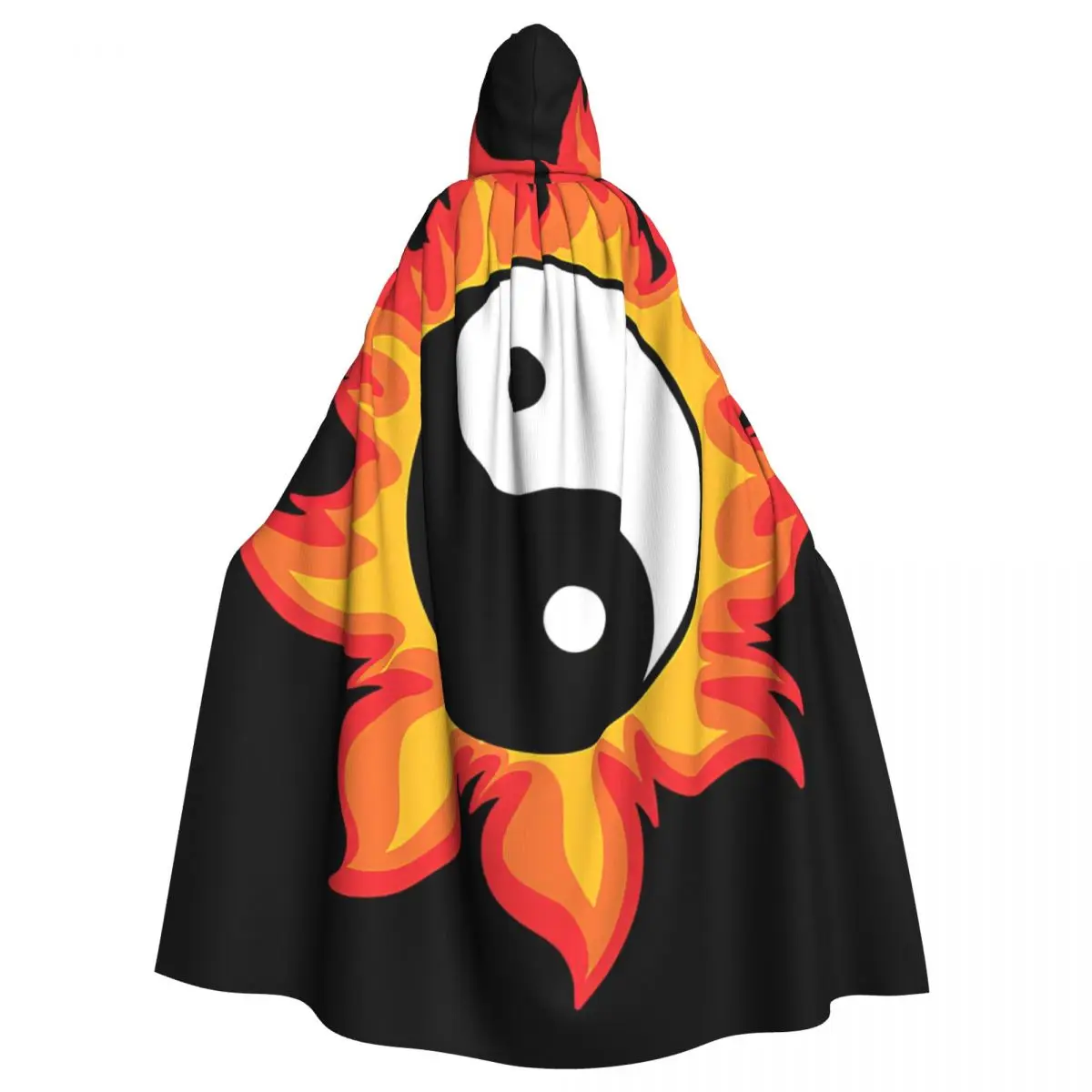 Yin Yang Mandala Fire Taoism Harmony Hooded Cloak Halloween Party Cosplay Woman Men Adult Long Witchcraft Robe Hood