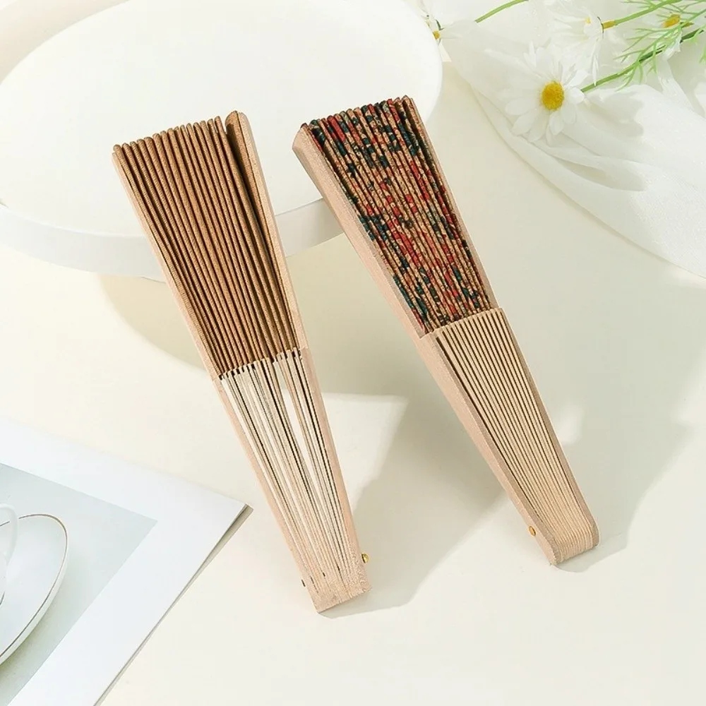 Portable Bohemian Style Cork Folding Fan Props Home Decor Hand Held Fan Graft Gift Wooden Folding Fan