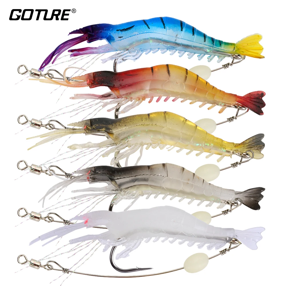 

Goture 5pcs/lot Shrimp Fishing Lure 8.5cm 6g Luminous Silicone Bait Soft Lures Carp Fishing Tackle leurre souple Fishing Tackle