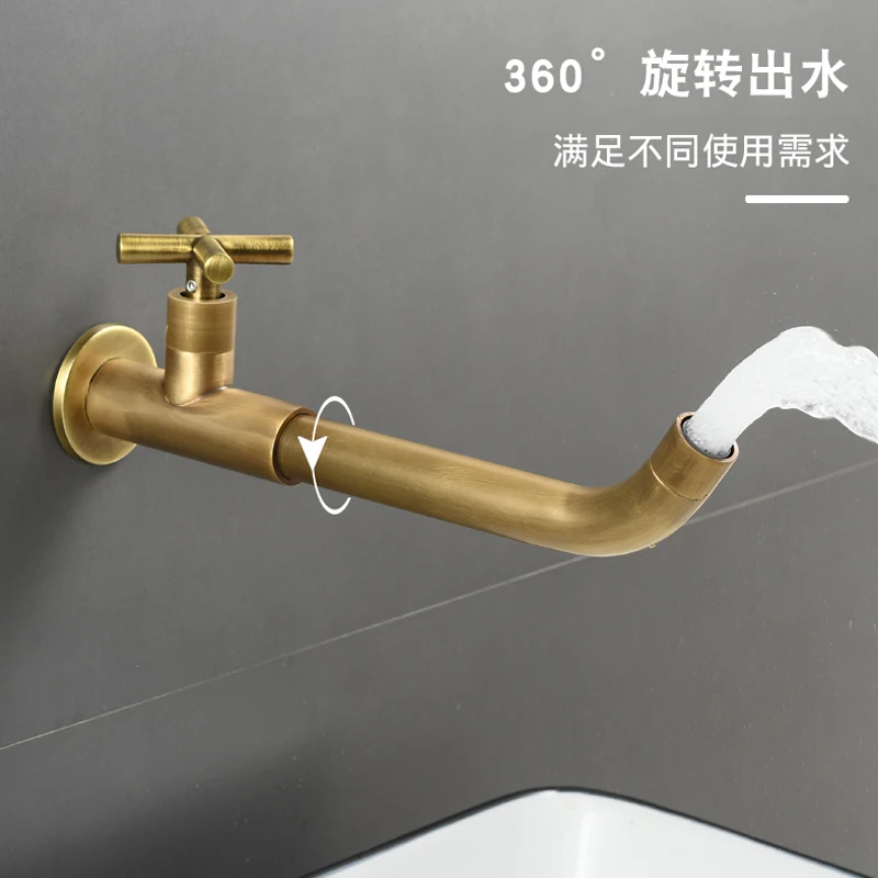 Wall mounted single cold water faucet, extended mop pool, bathroom basin, balcony sink, 4-point copper rotating dragon