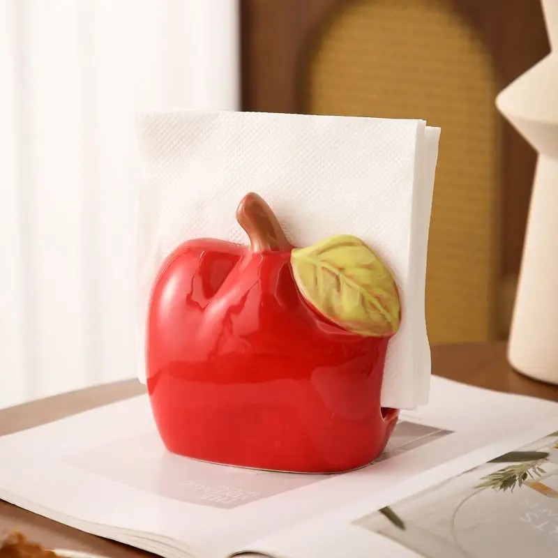 

Apple-shaped Ceramic Tissue Holder Living Room Bathroom No Punching Storage Paper Organizer Box Restaurant Ornaments Red Green
