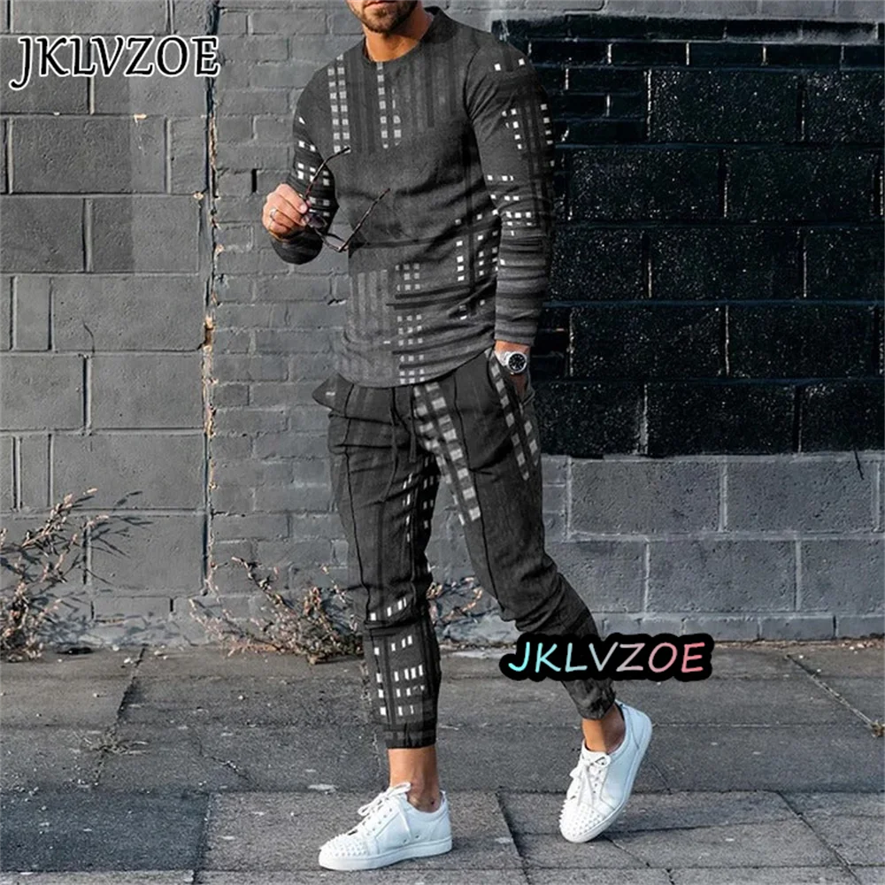 2023 Autumn Men Tracksuit 3D Printed Casual Two Piece Set Men's Pullovers Men's Long Sleeve T-shirt Suit  Sets Men Clothing