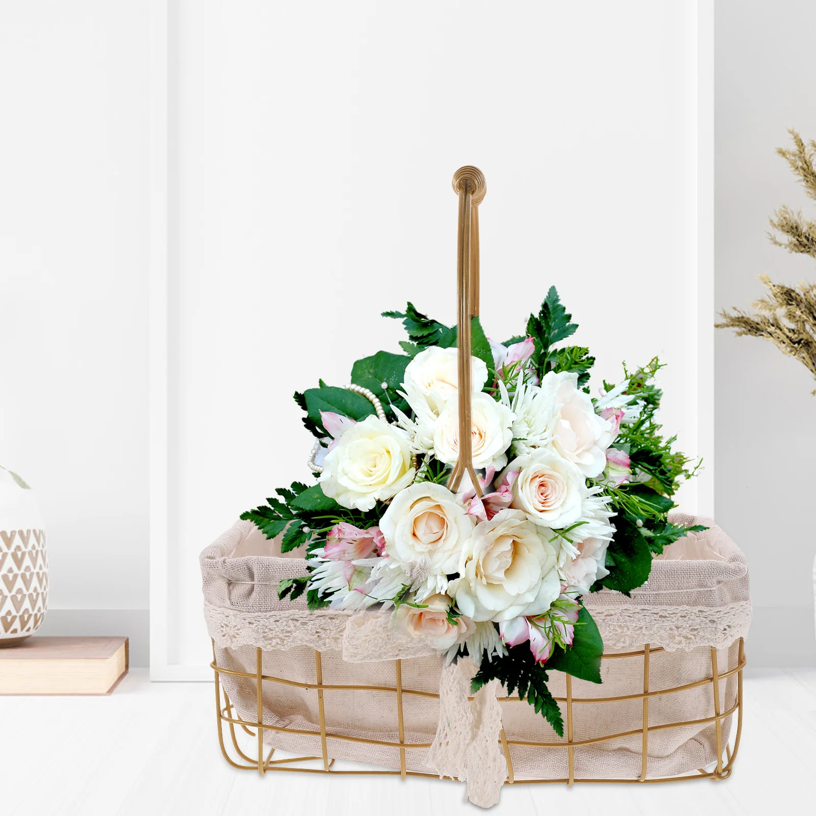 

2pcs Woven Flower Basket H made Iron Wire Picnic Baskets for Flowers Plants Storage Decorative Wicker Planter