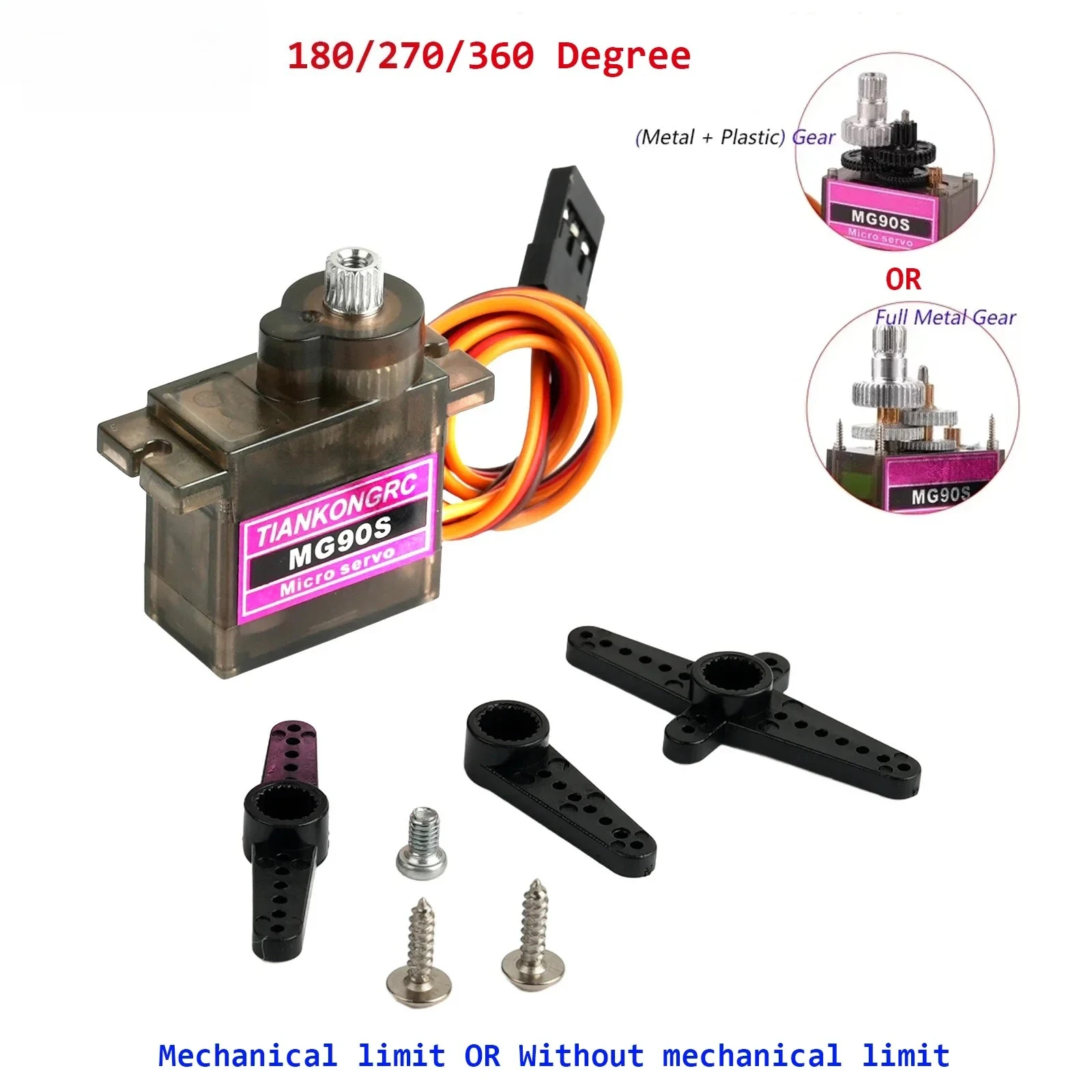 MG90S 9g SG90 Micro Servo 180/270/360 Degree Metal /Plastic Gear Enhanced Mini Servo Motor for Arduino RC Car Helicopter Drone