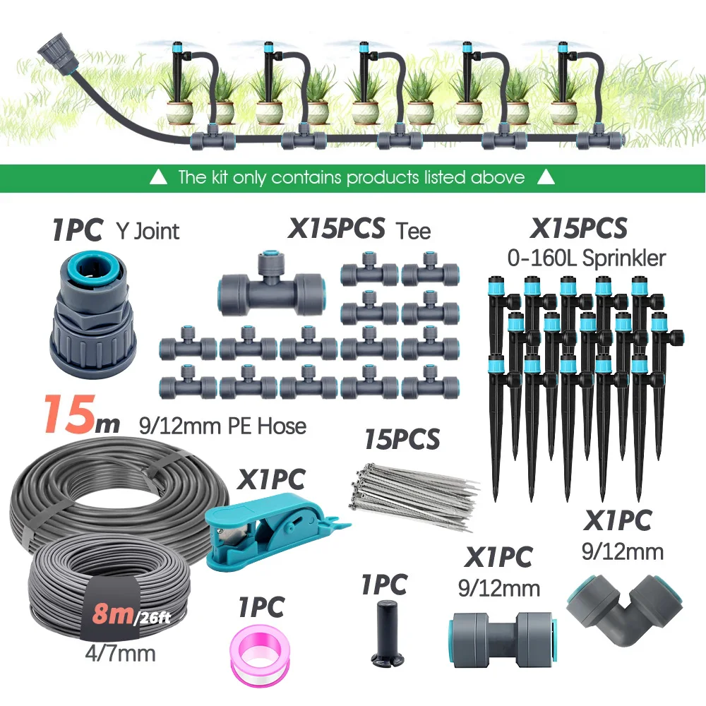 3/8" Bubbler Tuinirrigatiebesproeiingssysteem 9/12 mm PE-slang 360 °   Verstelbare sprinkler Tee Quick Connect druppelbewateringssproeiers