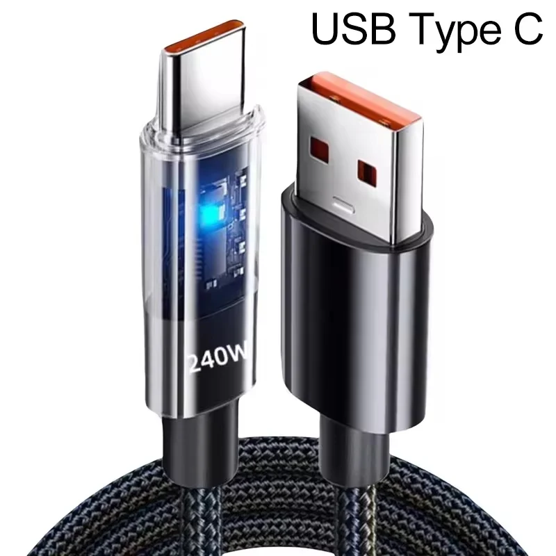 240w nylon USB Type C supersnelle oplaadkabel Led digitaal display USB C oplader datakabel voor Samsung Xiaomi Huawei Honor