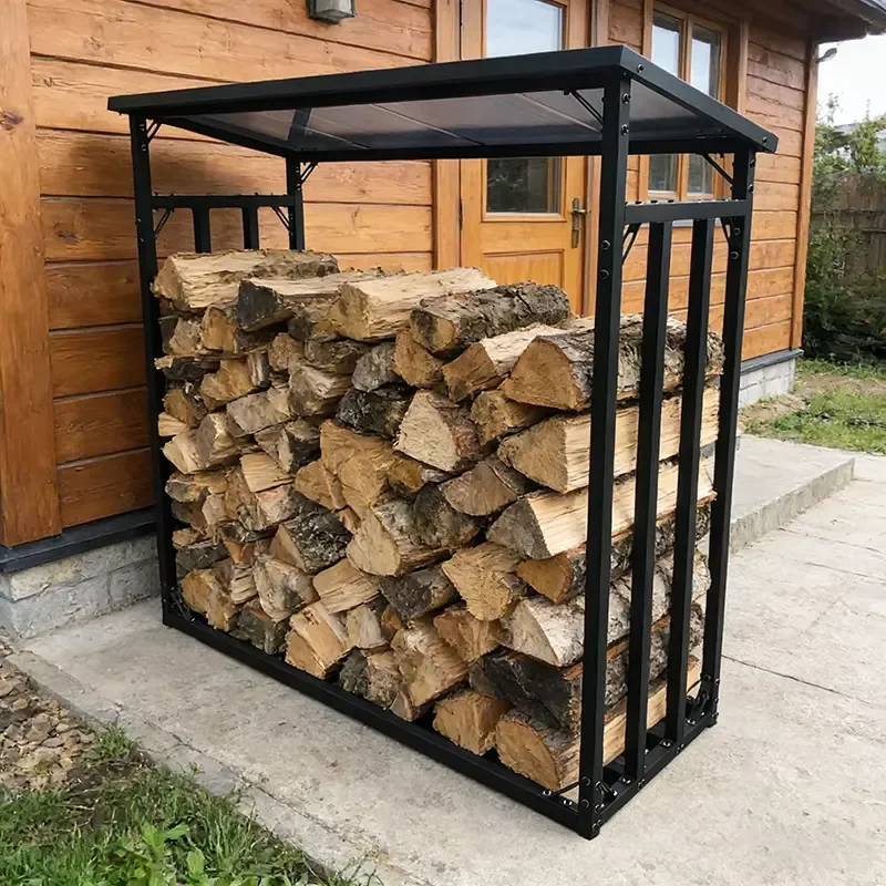Premium Powder Coated Firewood Log Storage Holder for Fire Pit Patio Deck Rust Solid Construction Practical Firewood