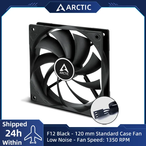 ARCTIC F12 Ventilador con caja estándar negro de 120 mm, bajo ruido, motor silencioso, computadora, velocidad del ventilador: 150 rpm