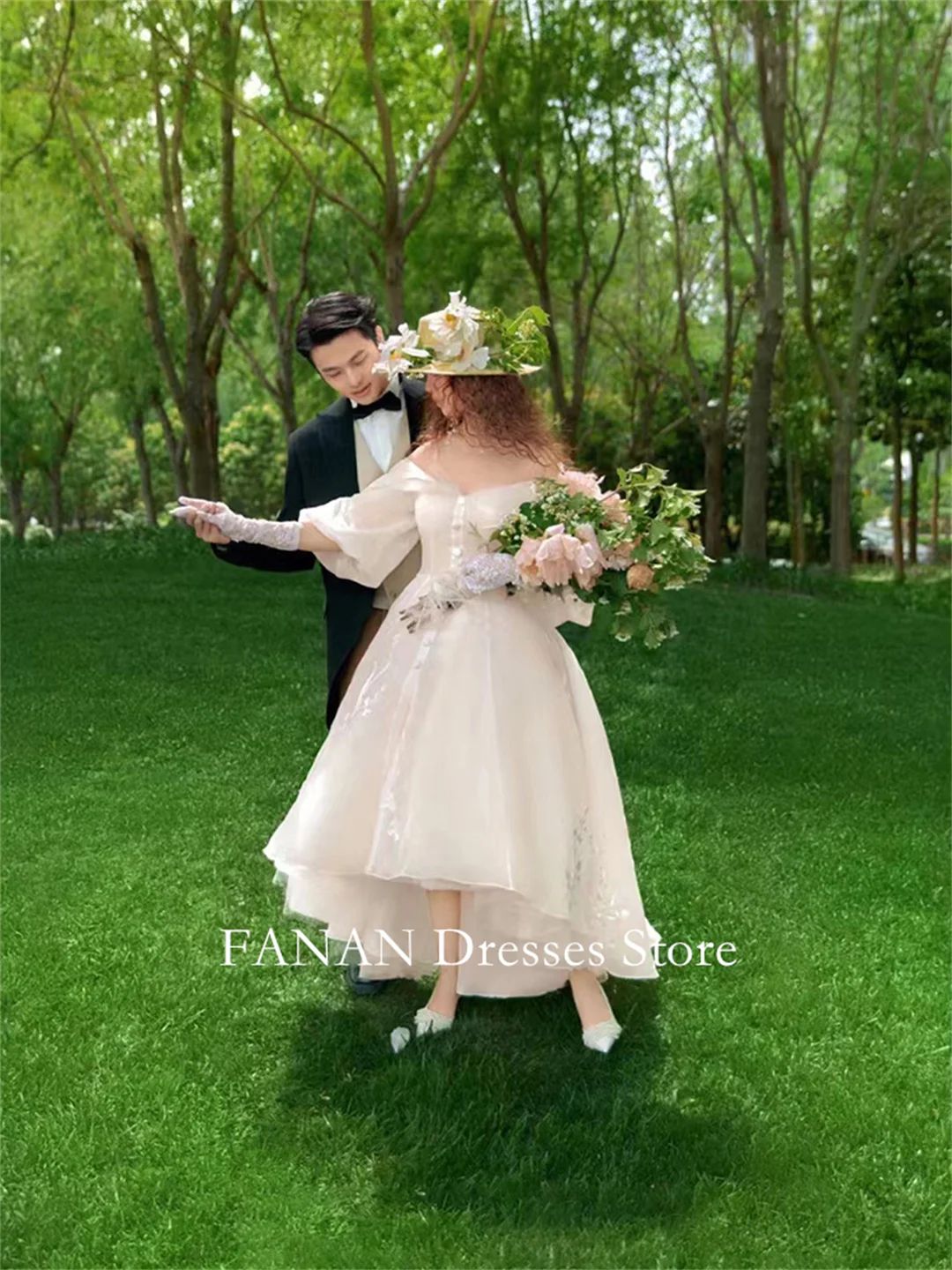 FANAN Korea Customized Wedding Dresses 웨딩드레스 High Low Princess Vinatge Tulle Appliques Custom Made Bride Gowns Plus Size