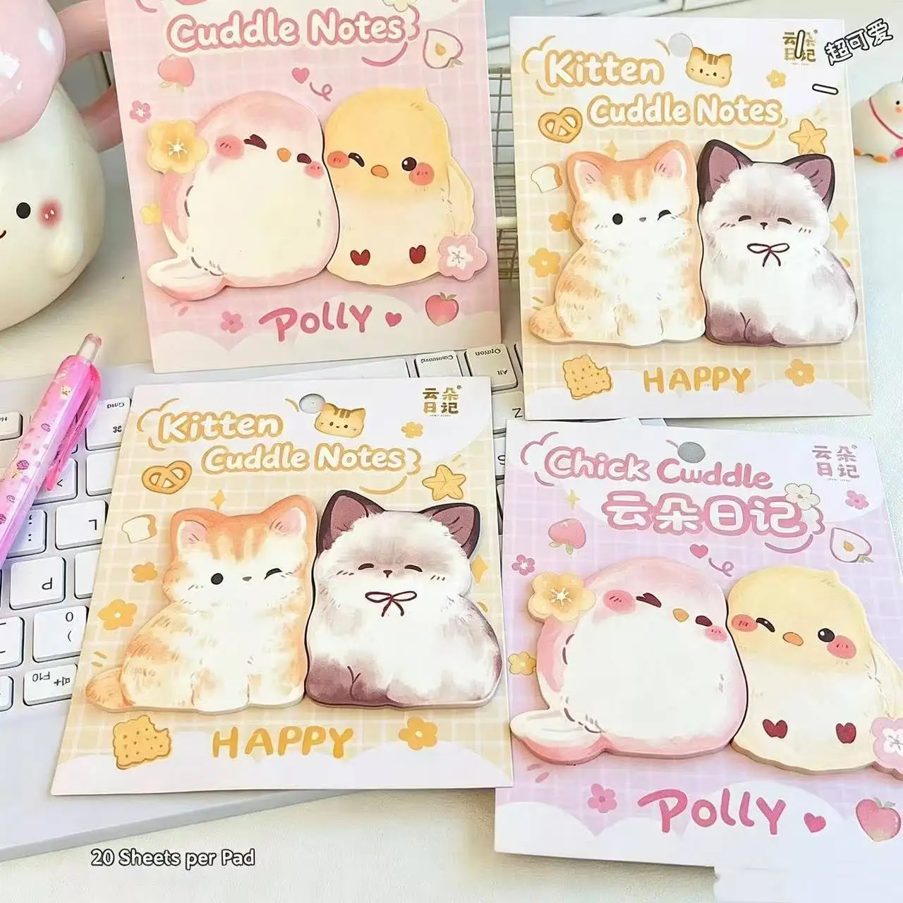 20 Sheets/Package Ins Creative Cartoon Cute Animal Cat Convenience Sticker Memo Sticky Note Animal Notepad Page Markers Flags