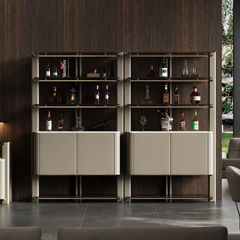 

XL Minimalist Luxury Wine Cabinet Leather Finish Display Cabinet High-end Living Room Villa Large Flat Floor