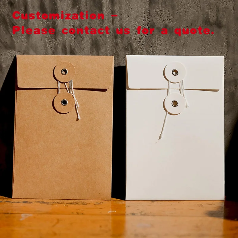 custom.Customizable Recyclable White Kraft Paper Business-Style Office File Bag Recycled Materials String Closure f