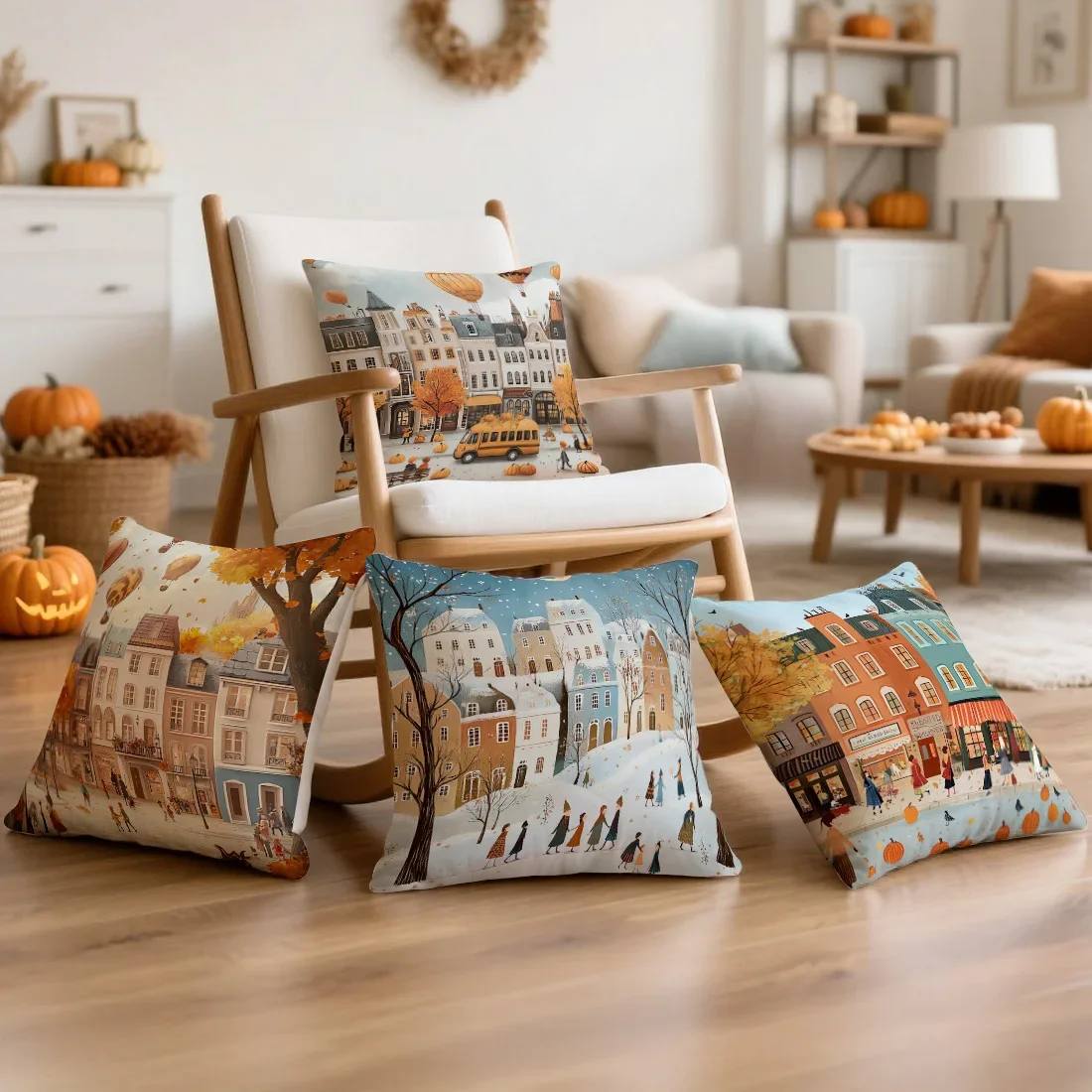 Autumn Town Cushion Pillowcase Printed Polyester 45x45cm Throw Pillowcover Decorative Sofa Cushion Pillowslip Home Decor
