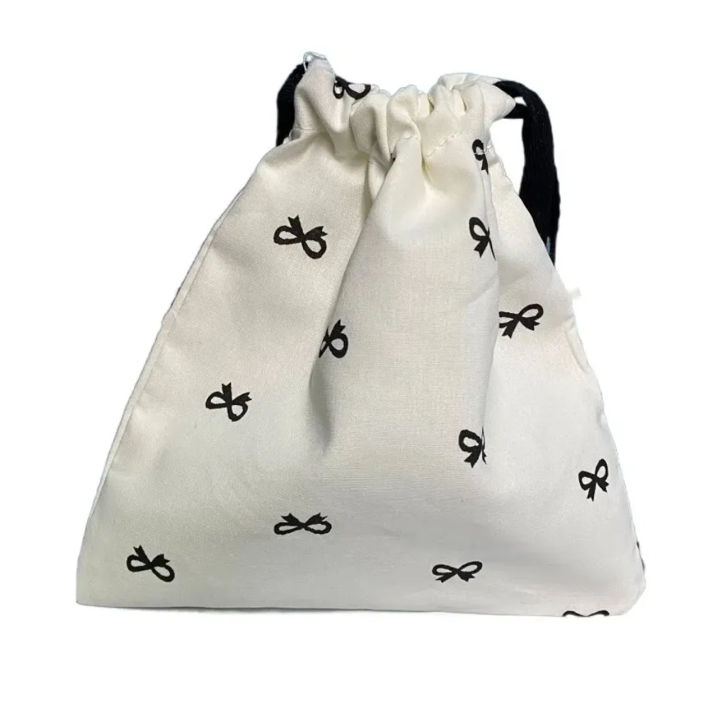 Diaper Pouch Canvas Bundle Pocket Bow Printed Large Drawstring Storage Bag Medium White Drawstring Hanging Bag Daily