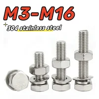 Juego de tuercas de tornillo hexagonal exterior, Perno de combinación M3, M4, M5, M8, M10, M12, M14, M16, tuercas de acero inoxidable 304, arandelas de bloqueo planas