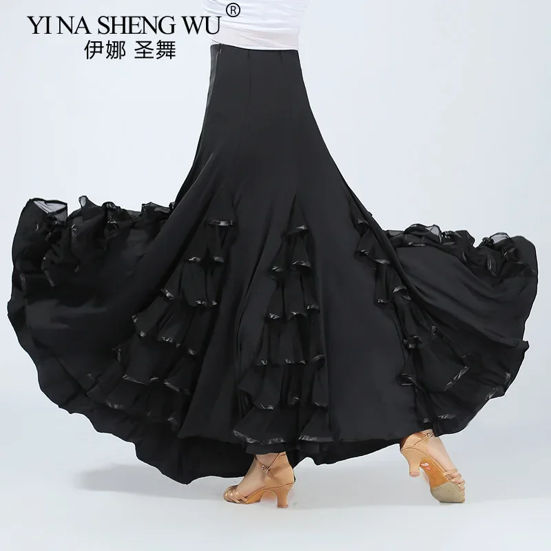 Nowa damska spódnica do tańca nowoczesnego, długa spódnica z falbanami na bankiet, sukienka do flamenco, hiszpańska sukienka do flamenco, spódnica do walca z szerokim zamachem.