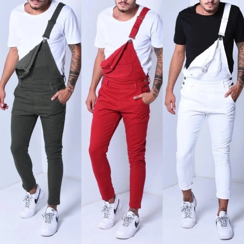 

Men's Torn Denim Jumpsuit with Strap Cross-Border Men's Clothing Summer Season Half Sleeve Overalls Pants And Shirts