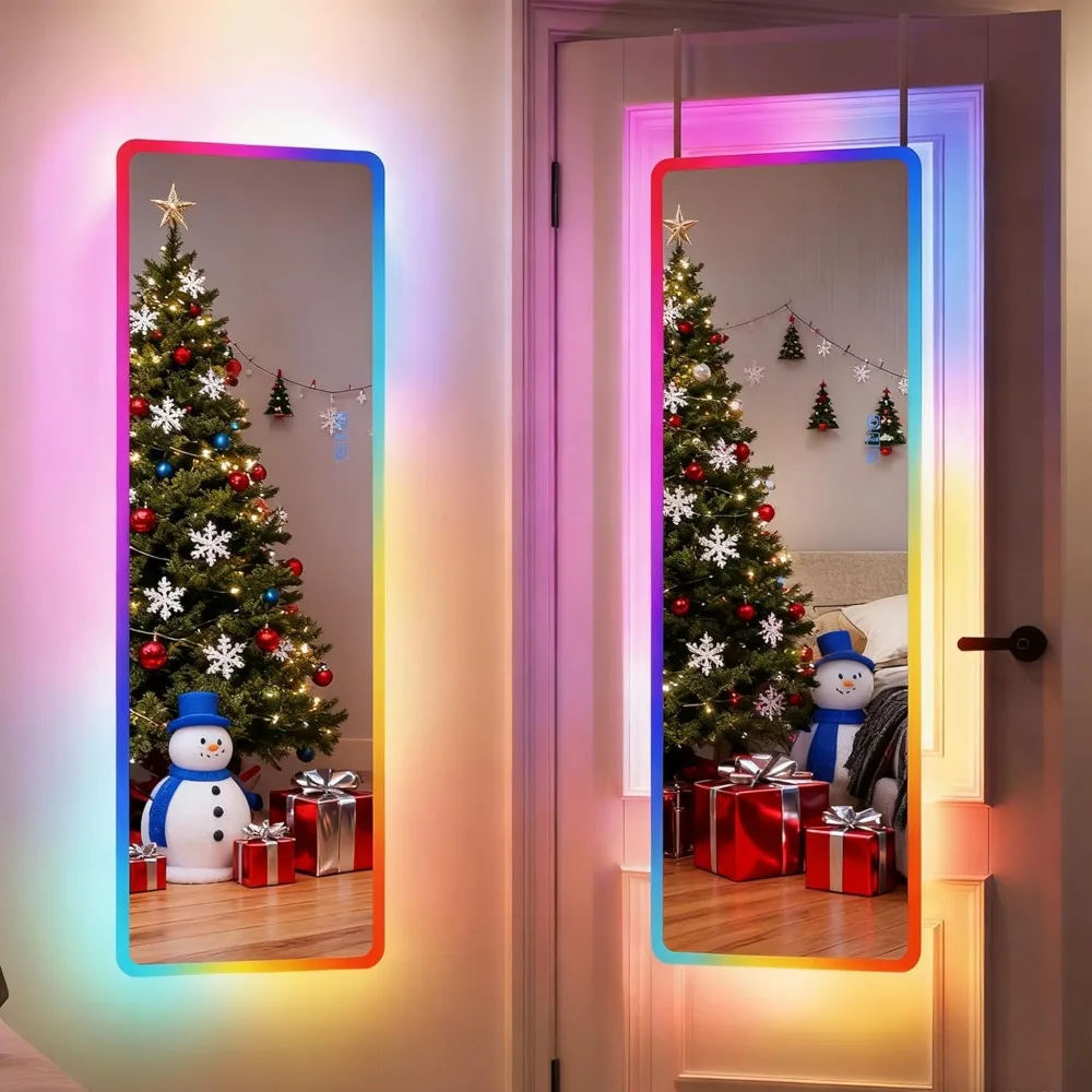 

Светодиодное зеркало RGB в полный рост, настенное зеркало с подсветкой и 14 светодиодами, регулируемая яркость, регулируемая скорость 47x16 дюймов