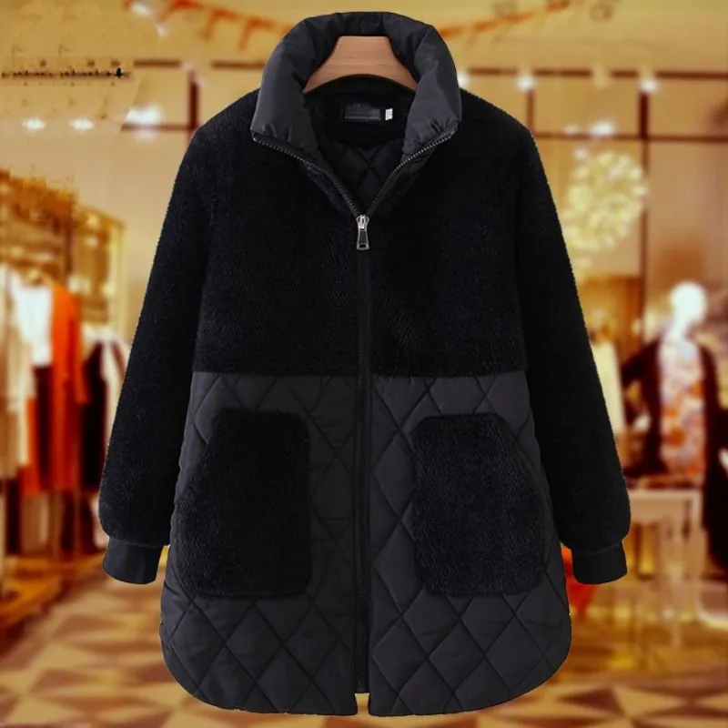 Women's Middle-aged Autumn Winter Warm Thickened Cotton Coat Large Size Women's Clothing Loose Fit Mid-length Warm Cotton Coat