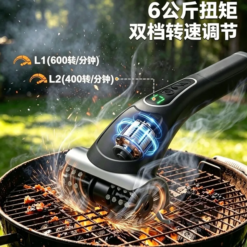 for Cross-border Electric BBQ Brush Stainless Steel Wire Roller Rechargeable Double Head Cleaning Tool for Outdoor Barbecue