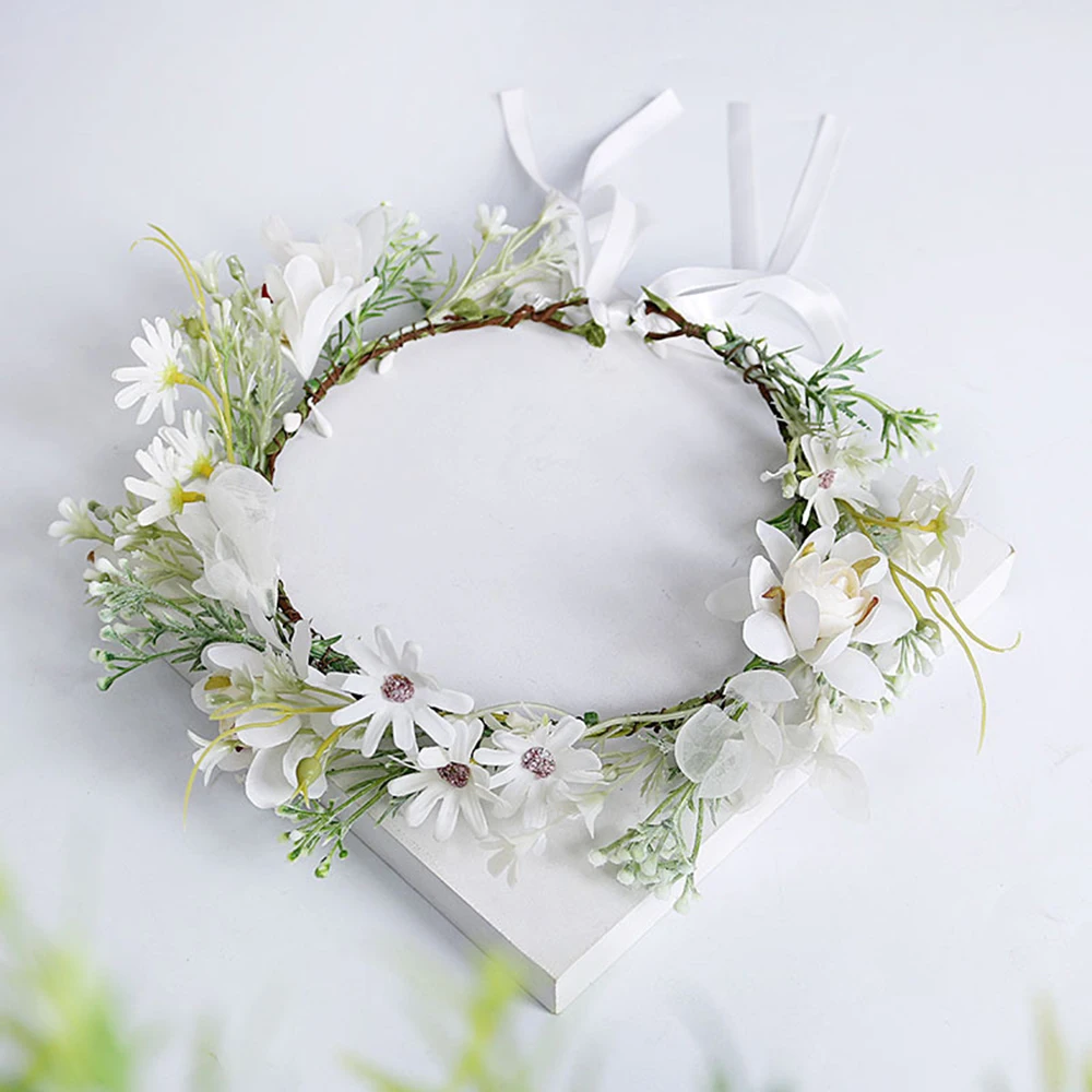 Simulation Wreath Flower Garland Hairband Ribbon Noiva Decor Headband Wedding Parties Bridal Hair Decor Flower Hairband Wreaths