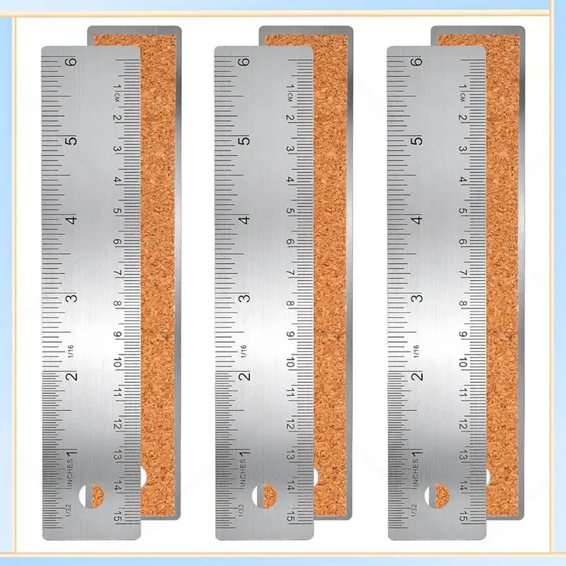 -A60I Replacement Parts Kit 3 Pcs 6-Inch Non-Slip Metal Ruler With Cork Backing, Straight Edge Cork Base Rulers For Woodworking