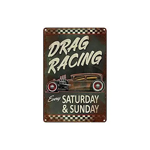 Drag Racing Poster Theme 8x12 Inch Metal Tin Sign Wall Decor Kitchen Garage Bar Home