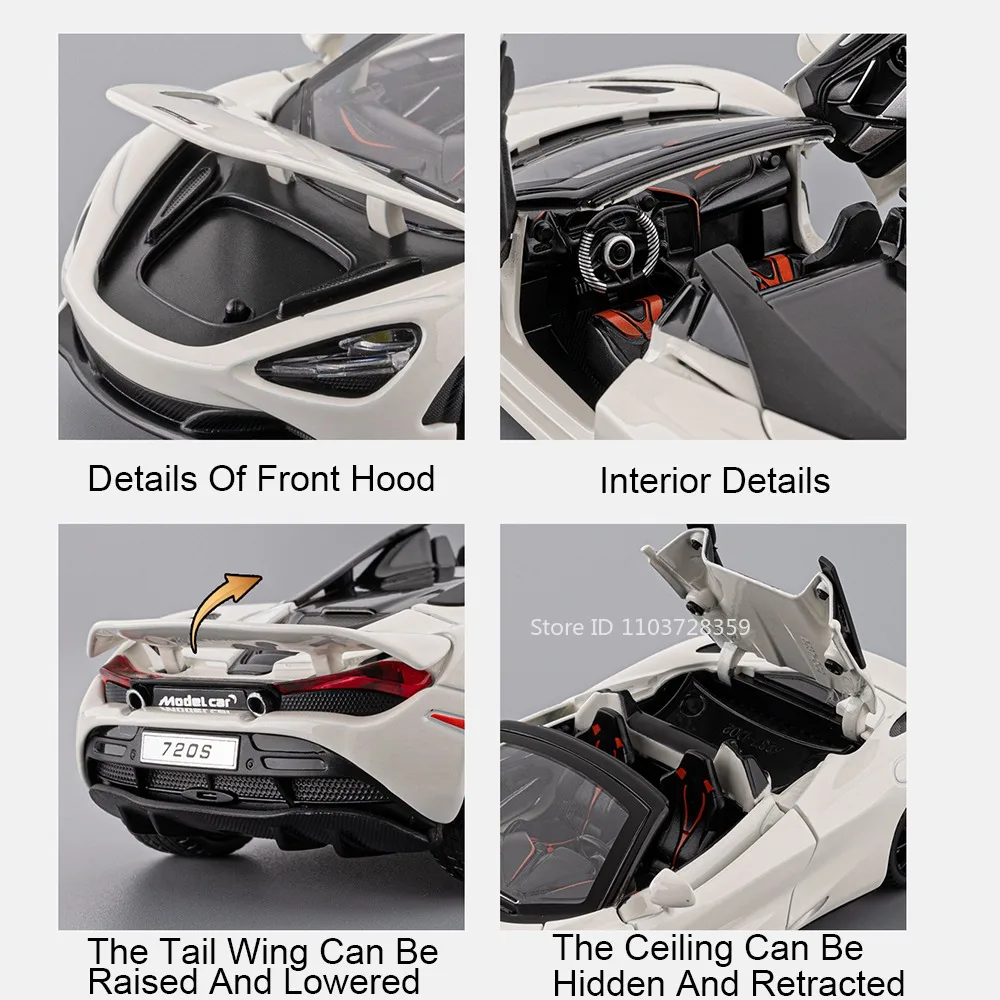 Modelo Senna 1:32 720S, coches deportivos de juguete, aleación, luz de sonido fundido a presión, exquisitos modelos de supercoche Interior para niños, regalos