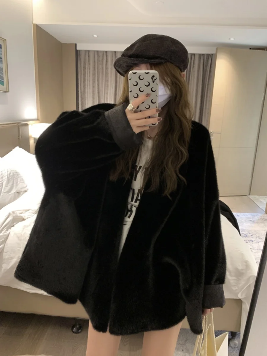 صديقة للبيئة الفراء Jaet المرأة 2024 Sli تصميم فولي الماء معطف الجلود والفرو الكورية Sle طويل Sve V-Ne