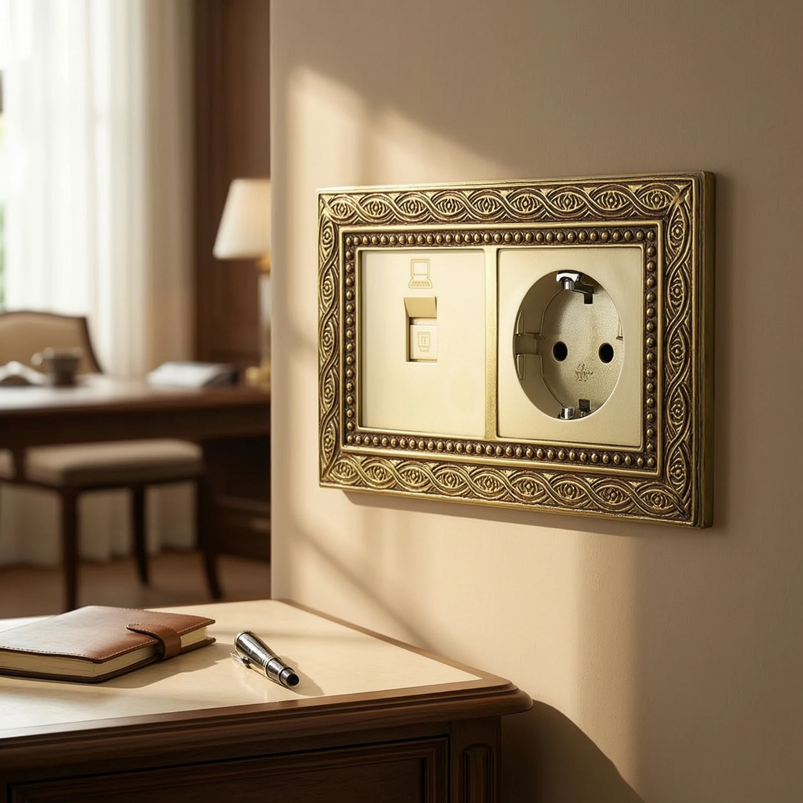 Wall Plate with Floral Motif Carved Brass Wall Plate Decorative Outlet Cover Antique-Style Hardware Classic