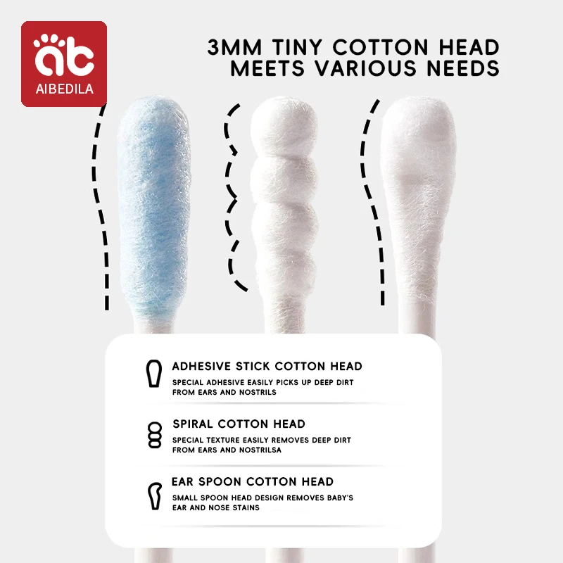 AIBEDILA Baby Sticky Cotton Swabs Double Tip Ear Spoon Multifunctional Cleaning Sticks for Ear Nose Safe for Newborn Infant Kids
