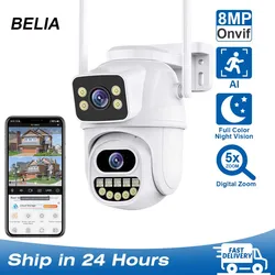 8MP 4K PTZ Wifi Camera with Dual Lens Dual Screens AI Human Detection Wireless Outdoor CCTV Security IP Camera ICSEE App