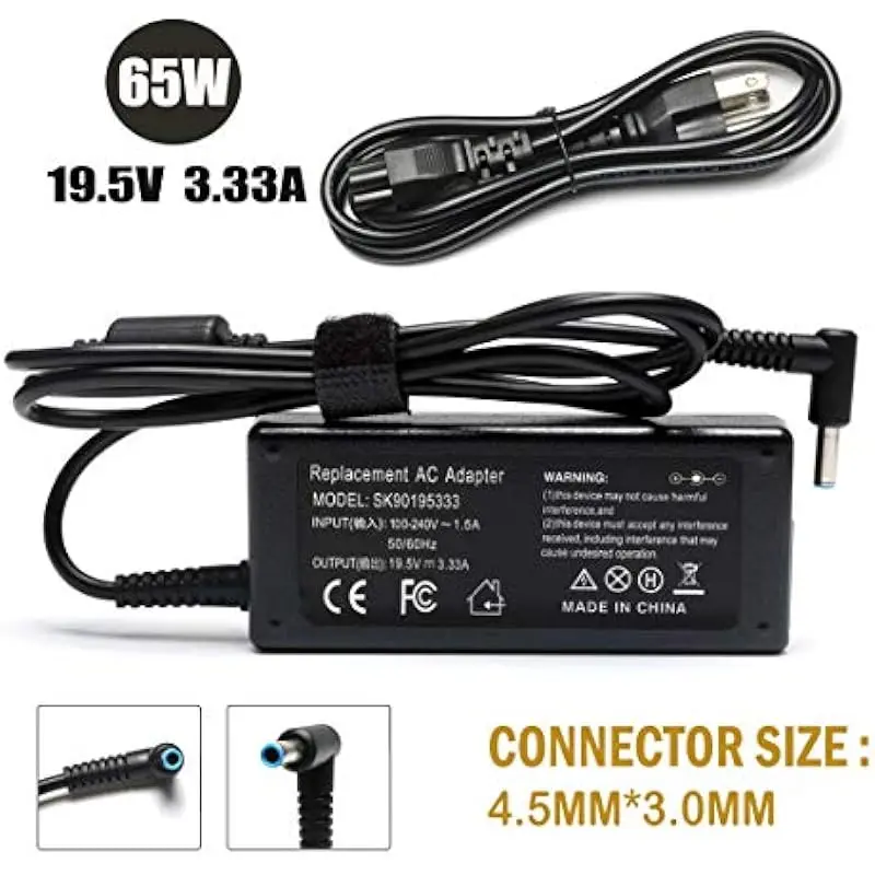 مهايئ شاحن الكمبيوتر المحمول ، 3.33a ، 65w ، من من من من من نوع hp pavvy 17-j010us ، جناح 15-j000 chromebook 11 g4 g5