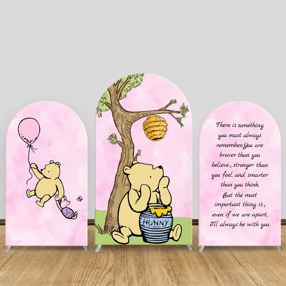 

TB Winnie The Pooh Arch Backdrop Cover Disney Pink Kids Birthday Party Baby Shower Decoration Photography Background Elastic