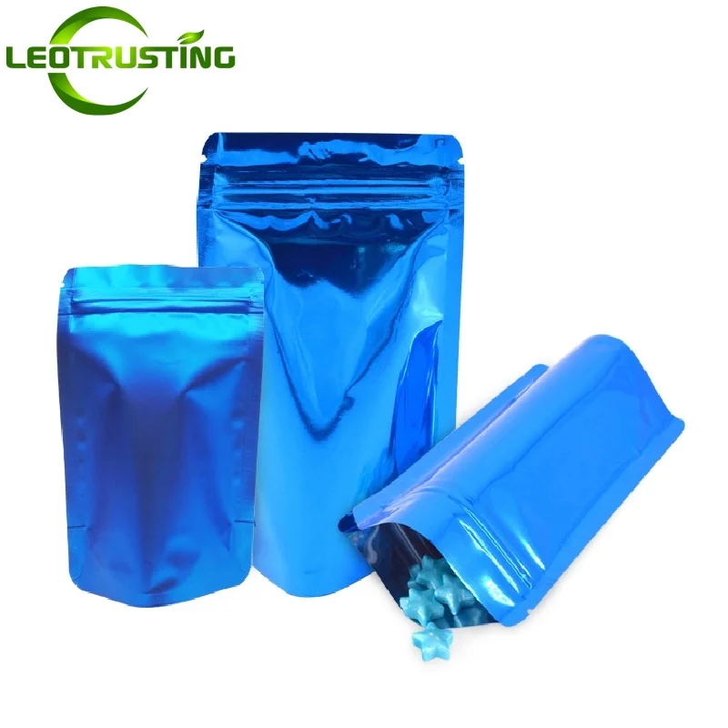 

100PCS Stand up Matte/Glossy Blue Aluminum Foil Ziplock Bag DIY Spice Snack Candy Coffee Sugar Biscuit Gifts Storage Pouches