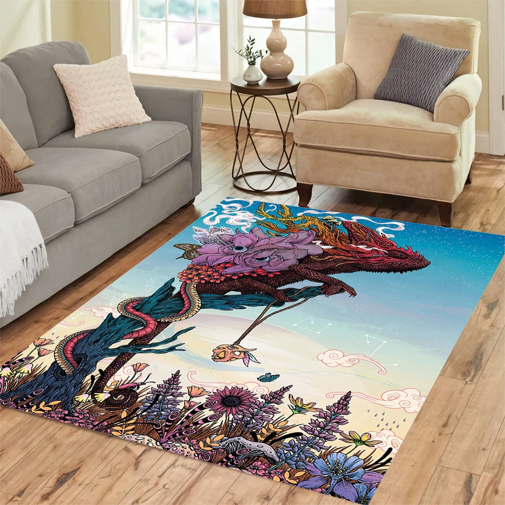 CLOOCL New Fashion Carpets Fantasy Mushroom Tree Snake 3D Printed Floor Mat Carpets for Living Room Area Rug Non-slip Bath Mat