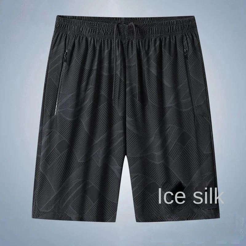 Men's Ice Silk Quick Dry Shorts Elastic Waist Casual Summer Beach Pants
