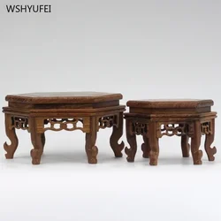 1 pc Solid wood hexagonal  base Tea set base Buddha statue altar living room Home decoration ornaments Wooden coffee table