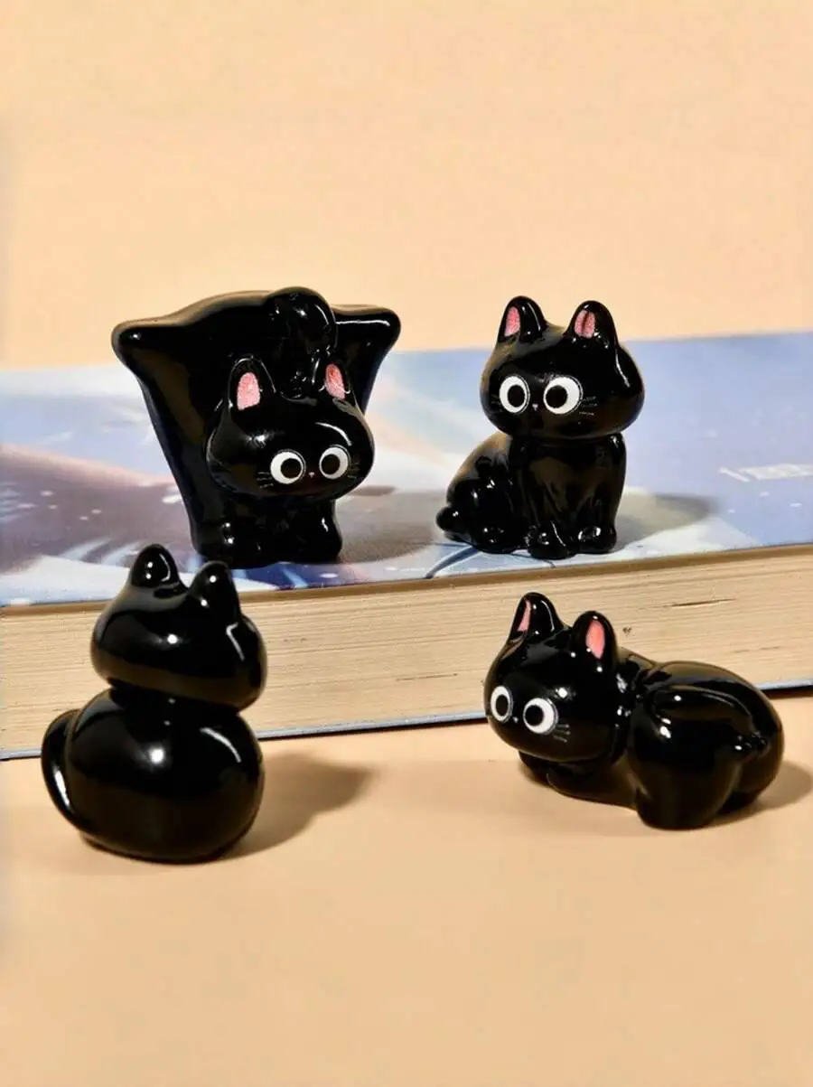 Un juego de 6 lindas figuras decorativas negras, regalo perfecto para amantes de los gatos. Adecuado para monitores de computadora, adornos para automóviles y