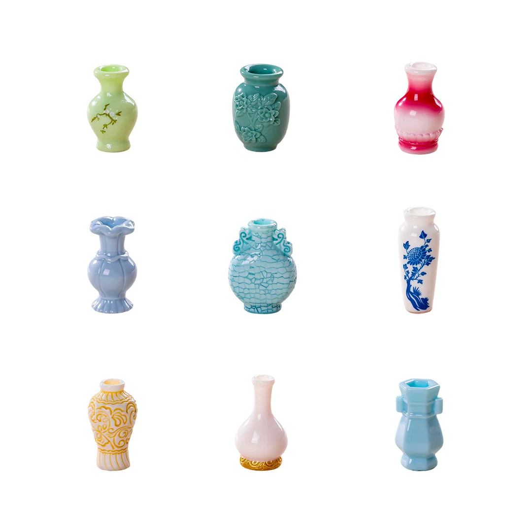 9pcs Simulation Porcelain Resin Mini Vase Vintage Micro Landscape Ornament DIY Flower Bottle Home Decor Graduation Holiday Gift view 5