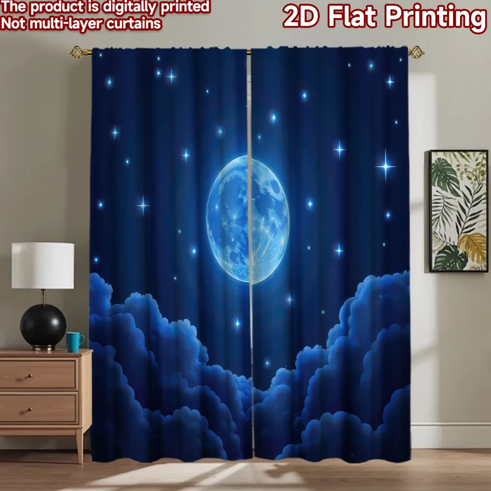 

1pc 2D flat Photography Backdrop Background Banner Blue Moonlit Night 100% Polyester Family Party Decoration Perfect for