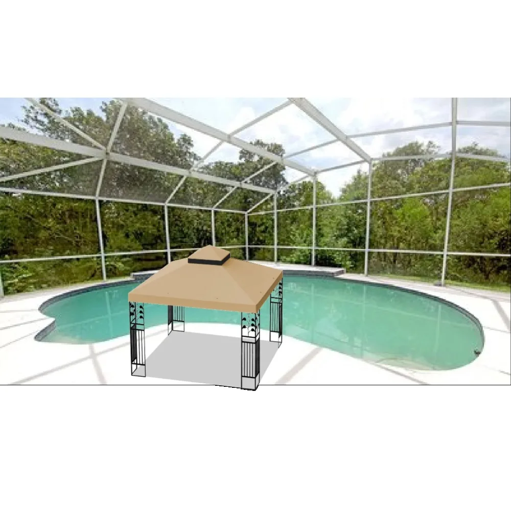 10x10 Ft Outdoor Patio Gazebo Replacement Canopy,Double Tiered Gazebo Tent Roof Top Cover Only(Frame Not Include)